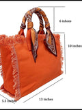 Canvas Fringe Tote Bag with Bandana Handle