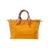 Canvas Fringe Tote Bag with Bandana Handle