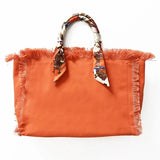 Canvas Fringe Tote Bag with Bandana Handle