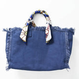 Canvas Fringe Tote Bag with Bandana Handle